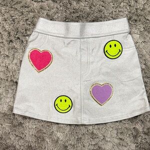 MIA Kids Metallic Silver Skort with Heart and Smiley Patches